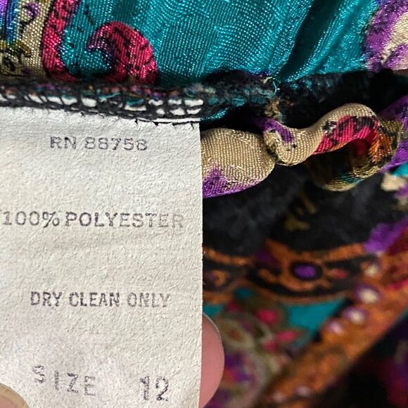 Women’s MULTI PLEATED ELASTIC PAISLEY & FLORAL PATTERN PRINT SATIN SKIRT Sz-M/L - Picture 4 of 4